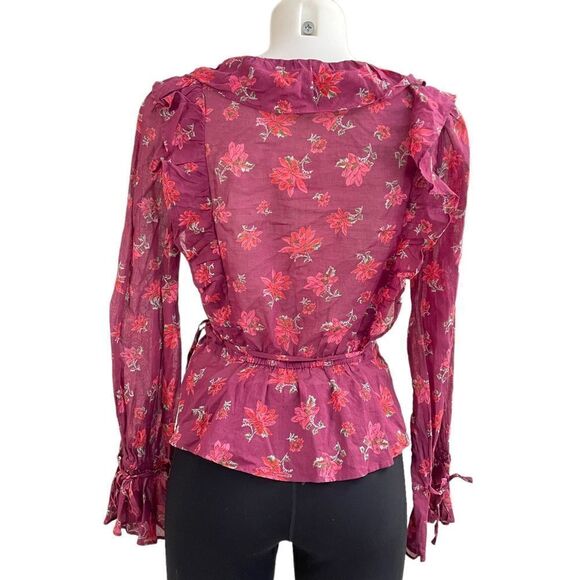 Free People Amanda Ruffle Top Sultry Combo floral wrap blouse size XS new - Picture 6 of 11
